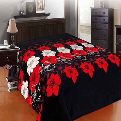 China Custom Blanket King Size Bed Rose Flower Design Wedding Blanket Raschel Throw Soft Warm 220gsm Flannel Fabric for sale