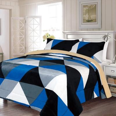 China Navy Color Soft Flannel Printed Bed Sets Super Soft Covering 3 Piece Comforter Set On Sale for sale