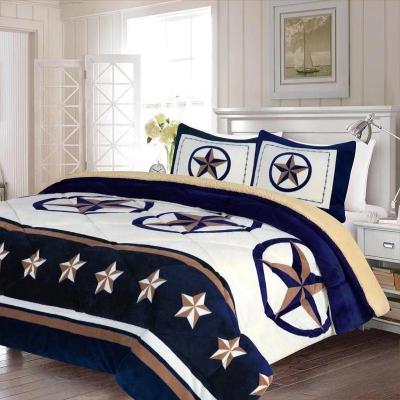 China Star Print Soft Custom Comforter For Winter 100% Throw Polyester Flannel Borrego Comforter Blanket Set for sale