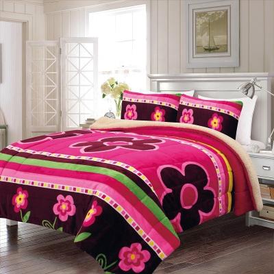 China Cobertor Borrego Soft Blanket Sets Pink Flower Printed Child Sherpa Double Cal King Comforter Set for sale