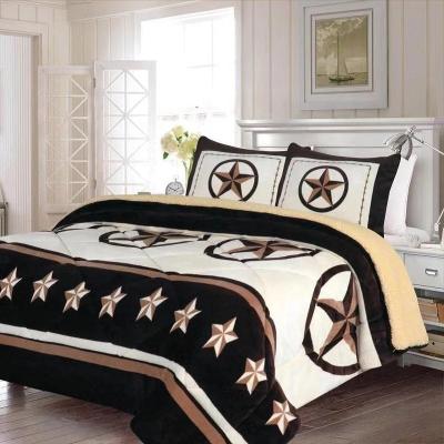 China Cobertor Borrego Soft Blanket Sets Star Kid Sherpa Black Printed Double Cal King Comforter Set for sale