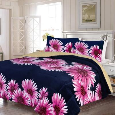 China High Quality Soft Sherpa Daisy Navy Printing Borrego Blanket Set Of Bed Flannel Comforter Sets for sale