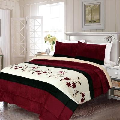 China Soft In Fleece Stock King Size Borrego Flannel Quilting Sherpa Comforter Bedding Set 3 PCS for sale