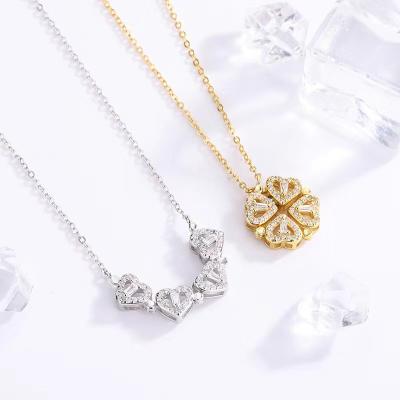 China High Quality Silver Crystal Personality Magnet Four Leaf Clover Fashion Jewelry 925 Gold Plated Necklace For Women for sale