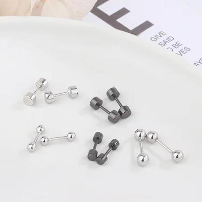 China Fashion Hip Hop Jewelry 925 Sterling Silver Round Dumbbell Shape Fine Charm Screw Stud Earring for sale