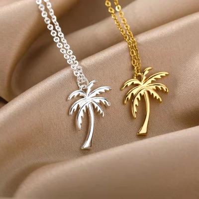 China High Quality Fashion Gold Plated Stainless Steel Design Tropical Palm Coconut Tree Pendant Necklace for sale