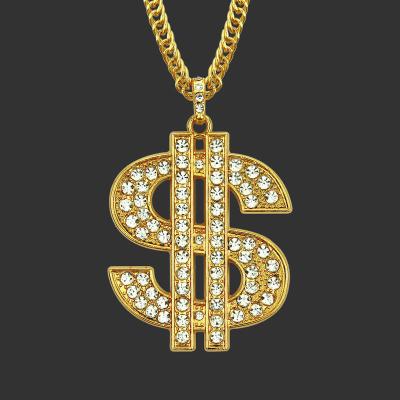 China Hip Hop CZ Crystal Diamond Personalized $ Gold Plated Punk Pendant Necklace For Women Mens for sale