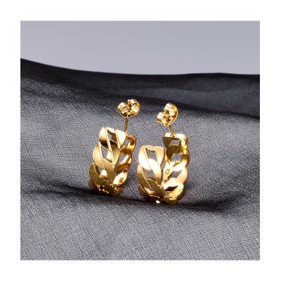 China Fashion Waterproof Hypoallergenic Stainless Steel Gold Plated 18K Cavity Circle Stud Cuban Chain Earrings for sale