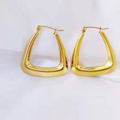 China Wholesale Fashion Jewelry Cavity Earrings Stainless Steel Triangle Circle Thick Geometric Stud Earrings for sale