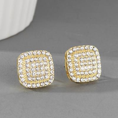 China Iced Out Fashion Hip Hop Fashion Out Bling Stud Earrings Micro Pave Cubic Zircon Square Stud Earring for sale