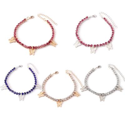 China Fashionable Butterfly Anklet Colored Rhinestone CZ Anklets Bling Foot Jewelry For Women for sale