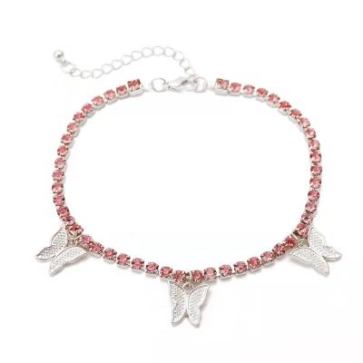 China New Design FASHIONABLE Hip Hop Jewelry Summer Rhinestones Crystal Gold Plated Butterfly Tennis Anklet for sale