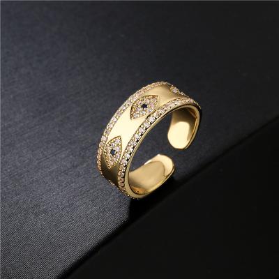 China Fashion New Arrival 18K Evil Eyes Cubic Zircon Gold Design Cubic Ring Adjustable Ring For Women Girls for sale