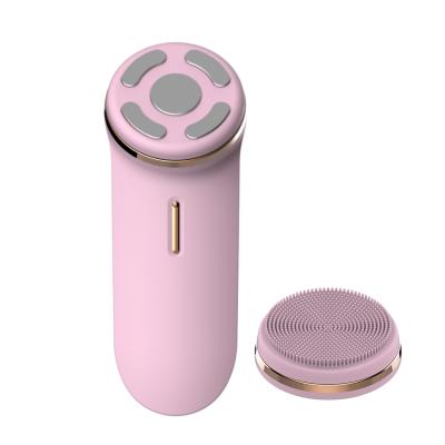 China Acne Treatment 2 In 1 Rechargeable Facial Brush EMS Microcurrent Hydraulic Facial Cleansing Tone Device for sale