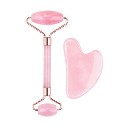 China High quality jade stone roller eye and jade facial anti aging pink natural roller massage scraping set for sale