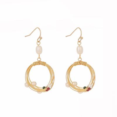 China Trendy fashion statement natural stone gold plated aretes de moda pearl circle earrings for sale