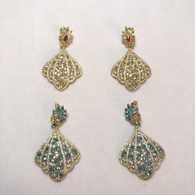 China Environmental friendly luxury shiny gold plated wedding drop earrings accessories zirconia boho earrings for sale