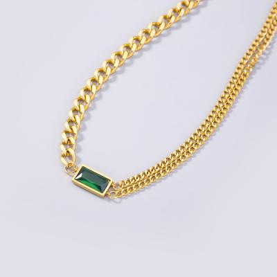 China Environmentally Friendly Gold Stainless Steel Clavicle Collar Simple Green Choker Splicing Chain Necklace for sale