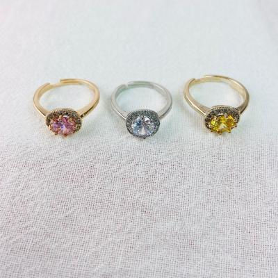 China Factory Wholesale Environmental Friendly Fashion Jewelry Adjustable Brass Zircon Ring For Women Large for sale