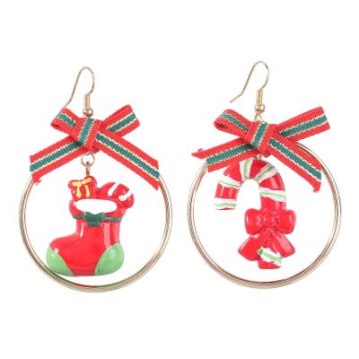 China Jewelry Factory New Arrival Fashion Alloy Christmas Environmental Friendly Boots And Canes Bow Earrings Christmas Gift for sale