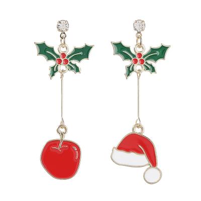 China Factory Supply Christmas Bargain Price Alloy Christmas Hat Apple Earrings Fashionable Environmentally Friendly Earrings For Women for sale