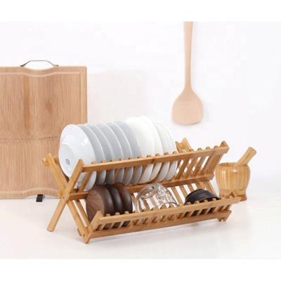 China Viable foldable bamboo dish rack for holding glass cups and dishes utensils for sale