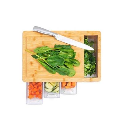 China Viable bamboo cutting board with 4 plastic drawers for sale