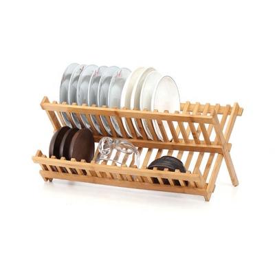 China Sustainable 2 Layer Bamboo Dish Drying Kitchen Utensil Rack for sale