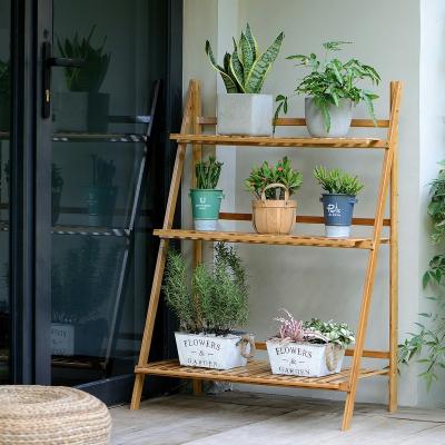 China Viable 3-4 Tiers Foldable Bamboo Flower Shelf For Plant Stand Rack Organizer Display for sale