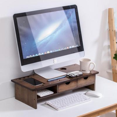 China Modern Bamboo Monitor Stand Riser with Storage Organizer Office Computer Desk Laptop Cell Phone for sale