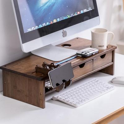 China Bamboo Walnut Computer Monitor Stand Convertible With Cup Holder for sale