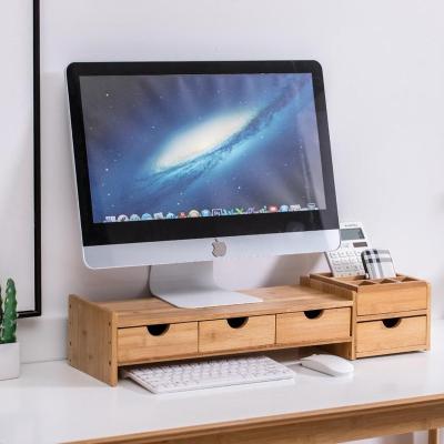 China Modern Jiade Bambu Desktop Monitor Riser Stand With Storage Organizer 2 Shelves For Computer for sale