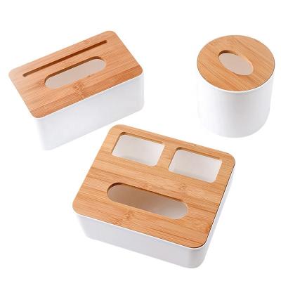 China Modern Bamboo Napkin Box With PVC Plastic Holder for sale