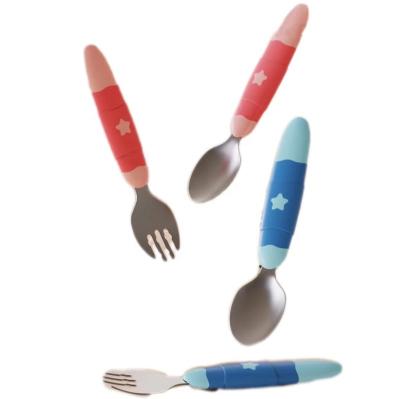 China BPA Free Wholesale Bpa Free Stainless Steel Baby Complementary Food Spoon Tableware Portable Baby Feeding Training Fork Spoon Set for sale