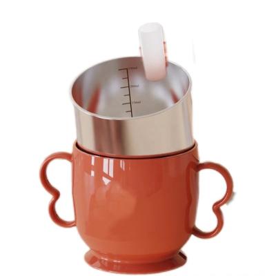 China Washable Wholesale Bpa Free Stainless Steel Baby Straw Milk Cup Double Insulation Learning Water Cup Children's Multifunctional Cup for sale