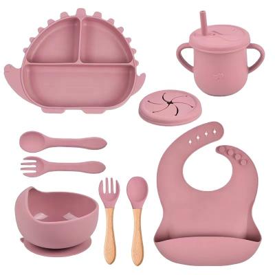 China BPA Free New Arrivals Bpa Free Eco-Friendly Silicone Baby Feeding Set Soft Fork Spoon Hot Sales Divider Feeding Plate Bowl For Kids for sale