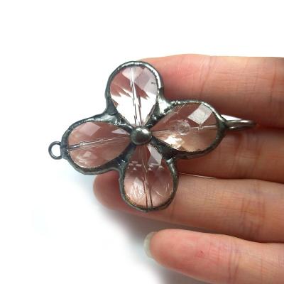 China Vintage Amazon Hot Sale Wholesale 4 Petals Flower Shape Connector Faceted Cut Clear Crystal Pendant For Jewelry Necklace Bracelet Making for sale