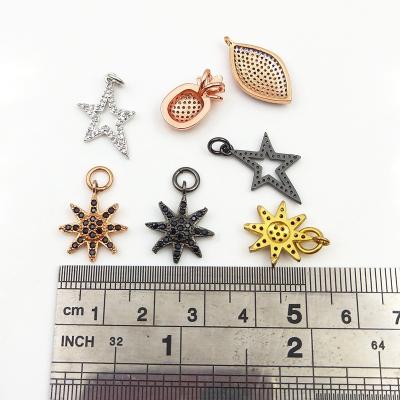 China Fashion Cute Gold Plated CZ Hamsa Eye Shaped Diamond Colorful Charm Small Pineapple Star Luxury Pendant For Necklace Jewelry Making for sale