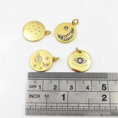 China CLASSIC Wholesale Micro CZ Pave Eye Metal Coin Charm Star And Moon High Quality Gold Plated Pendant Options For Necklace Jewelry Making for sale