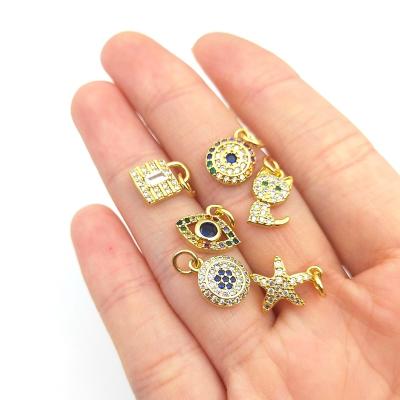 China CLASSIC Cute Design Tiny CZ Charms Handcrafted Cat/Eye/Shell/Moon Necklace Bracelet Pendant Connectors Shape Jewelry Accessories Earrings for sale