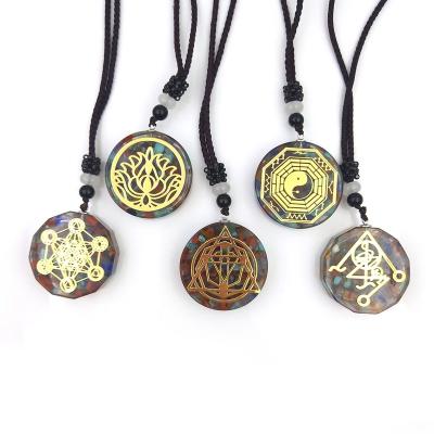 China Hot Wholesale Religious Products Reiki Symbols Seven Colors Engrave Geometric Stones Chakra Charm Beads Necklaces Meditation Jewelry Gift for sale