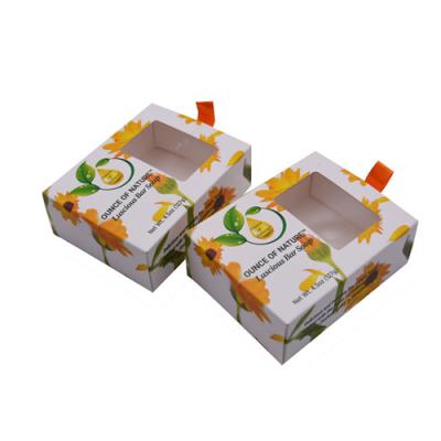 China Recycled materials wholesale custom made empty soap box cosmetics packaging full color printing soap drawer paper box with window for bottle for sale