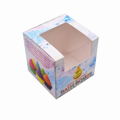 China Recyclable Custom Printing Coated Paper Packaging Gift Box For Personal Care Bath Bombs With Clear Plastic for sale