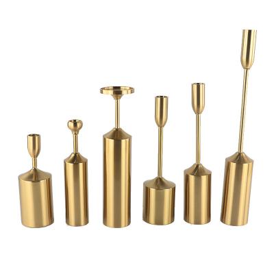 China Who respects the environment. Modern Decorative Centerpiece Stocked Brass Gold Candlestick Holders For Table Mantel Wedding Housewarming Gift Candle Holder for sale