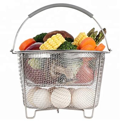 China Double Row Stackable Steamer Basket Viable For Instant Pot Accessories 6/8 Quart, 18/8 Stainless Steel Mesh Strainer Basket For Vegetable for sale