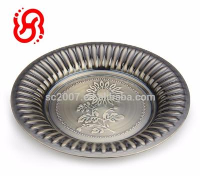 China Viable Gold Pewter Color Stainless Steel Tray Dinner Serving Tray Sunflower Silver Bronze Dish for sale