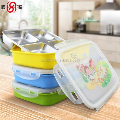 China SS304 Plastic Freshness Preservation Cover 4 Compartments Lunch Box Tiffin Carrier for sale