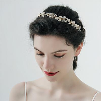 China 2022 Other New Luxury Bride Wedding Hair Accessories Party Daily Rhinestones Bead Flower Metal Headband For Women for sale