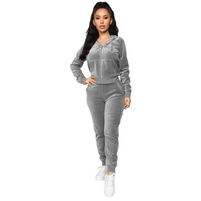 China 2021 Autumn Hot Sale Custom Anti-pilling Solid Color Long Sleeve Hoodie Pants Suits Casual Sweatsuit Velvet Tracksuit Women Sets Two Piece for sale