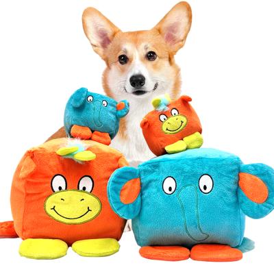 China Hot Sale Eco-Friendly Sustainable Squeak Dog Toys Custom Square Plush Soft Toy Dog Green And Blue Color for sale